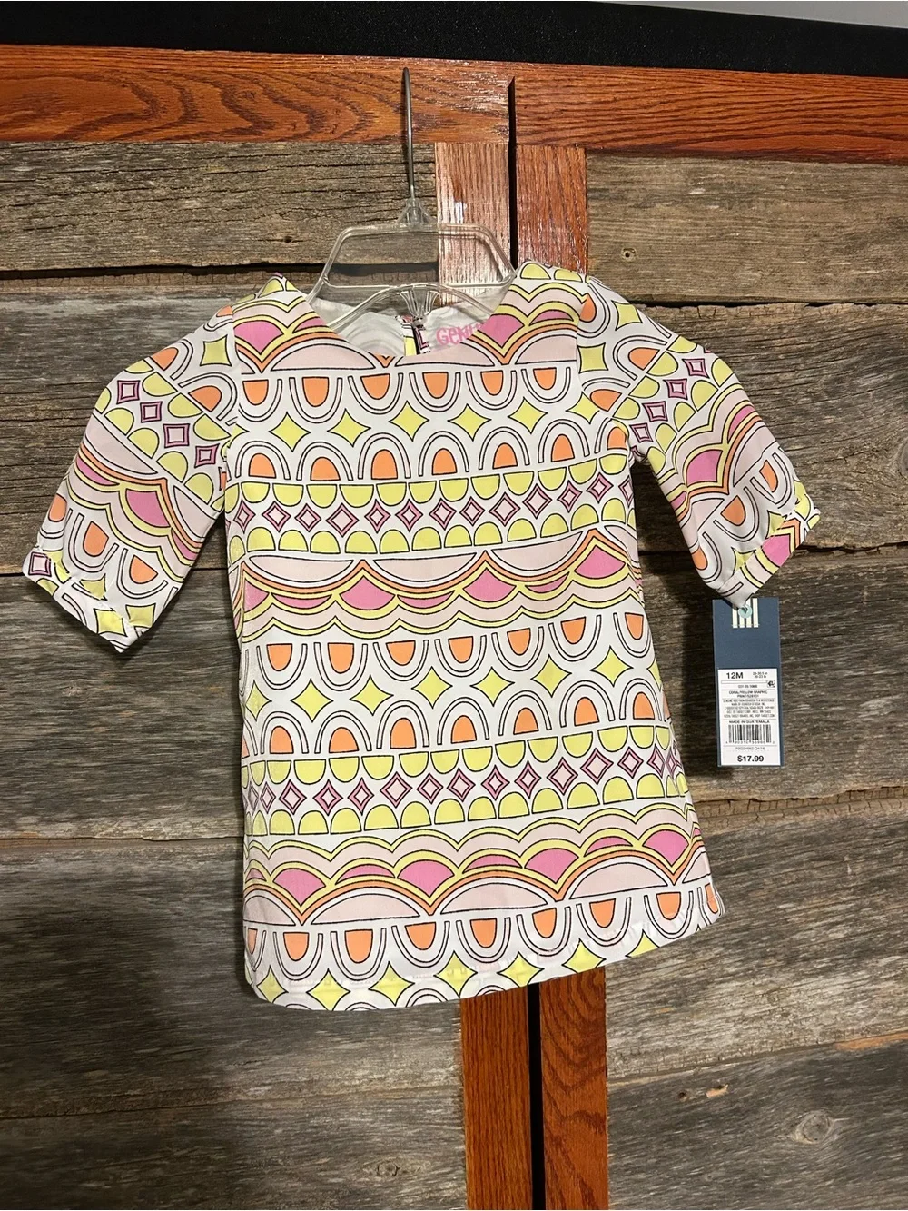 NWT Girls Geometric Print Short Sleeve Dress- Pink, Yellow & Orange Size 12M